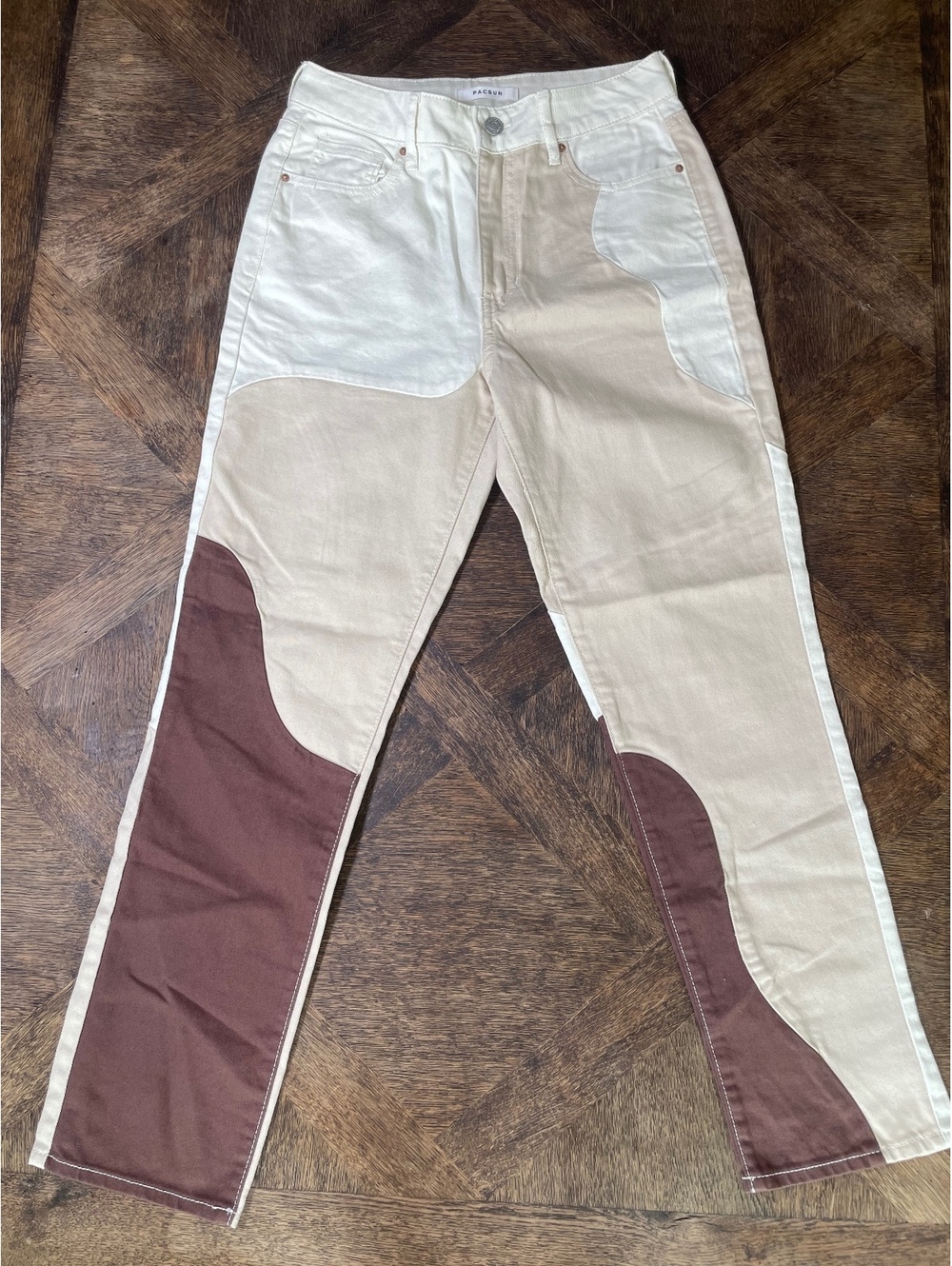 Pacsun tri color brown tan cream mom jean high rise NWOT size 26